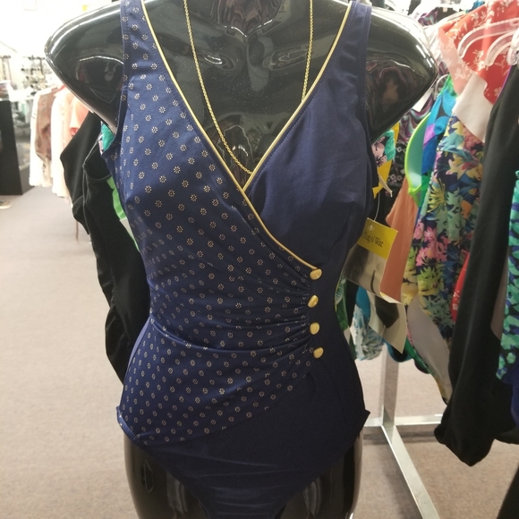 NWT dead stock vintage navy and blue bikini S/M - Picture 4 of 15